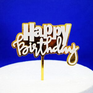 Topper tort urodziny Happy Birthday złoty biały