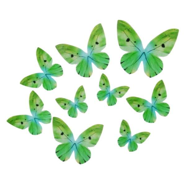 Motyle dekoracje waflowe zielone 10 szt