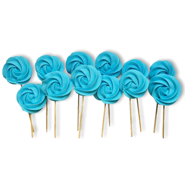 Dekoracje cukrowe w kształcie bezy niebieskie na patyczkach zestaw 12 szt