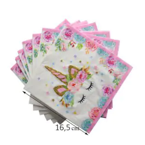 Serwetki papierowe na urodziny różowe z jednorożcem 12 szt