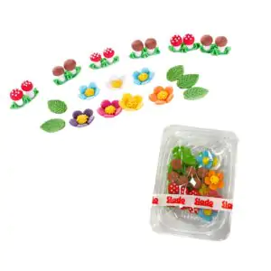 Figurki cukrowe Grzybki leśne i kwiaty kolorowe dekoracje cukrowe