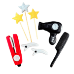 Figurki cukrowe dla fryzjera Toppery suszarka grzebień prostownica spinki