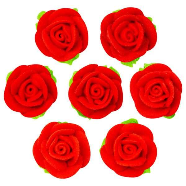 Zestaw dekoracje cukrowe: Róże czerwone z listkami figurki cukrowe