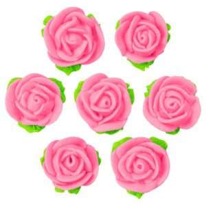 Zestaw dekoracje cukrowe: Róże różowe z listkami figurki cukrowe