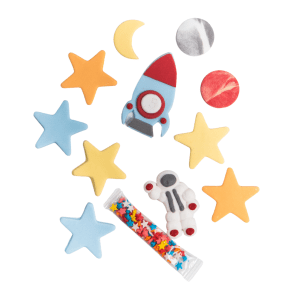 Figurki cukrowe Kolorowy kosmos Kosmonauta Rakieta Gwiazdy