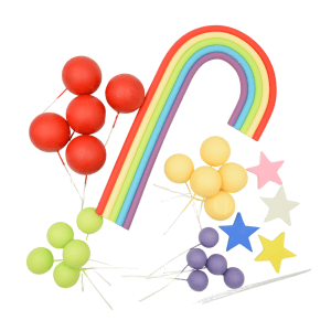 Zestaw ozdób na tort tęcza 20 elementów intensywny mix